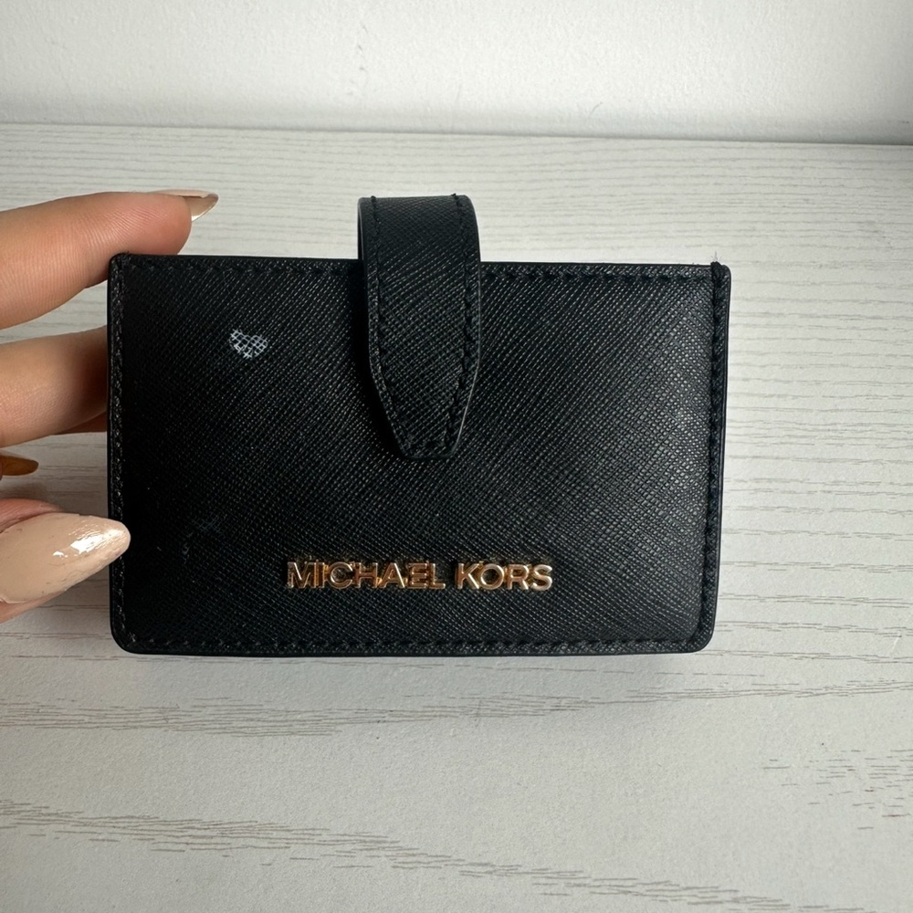 Michael Kors Black Card Case with Gold Logo